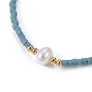 Handcrafted Real Freshwater Pearl Steel Blue Japanese Glass Beads Bracelet